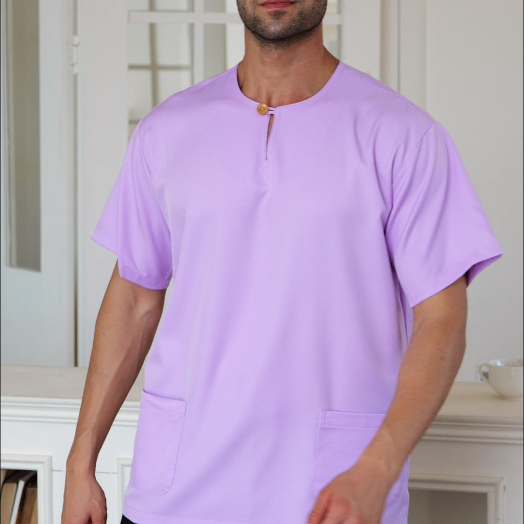 1-Button Men's Short-Sleeve T-Shirt – Breathable Abloh Crepe Fabric, Summer Casual