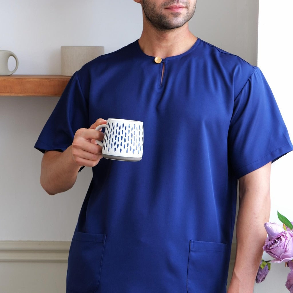 1-Button Men's Short-Sleeve T-Shirt – Breathable Abloh Crepe Fabric, Summer Casual