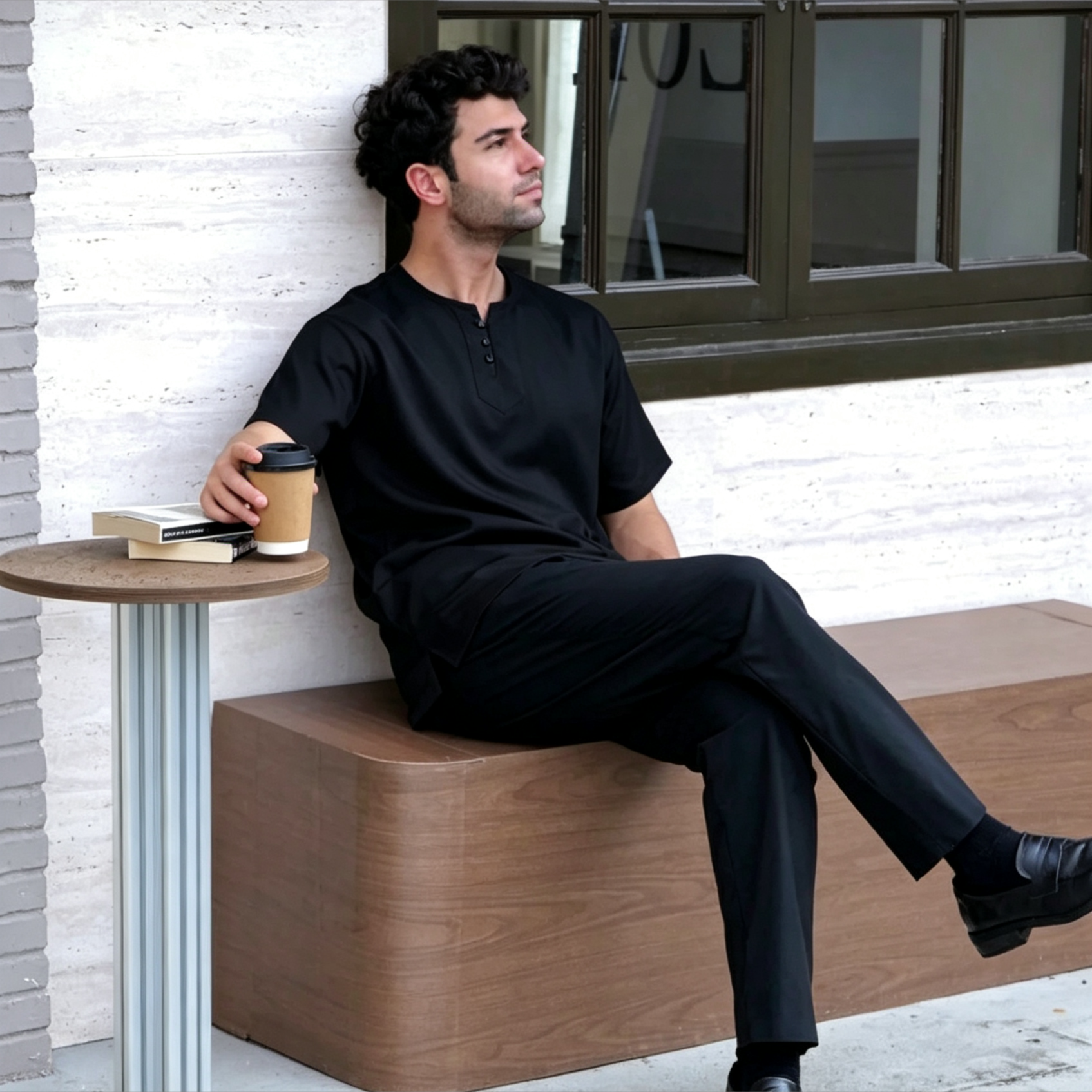 3-Button Henley Kurta Shirt - Premium Light Blue Ironless Muslim Top for Men