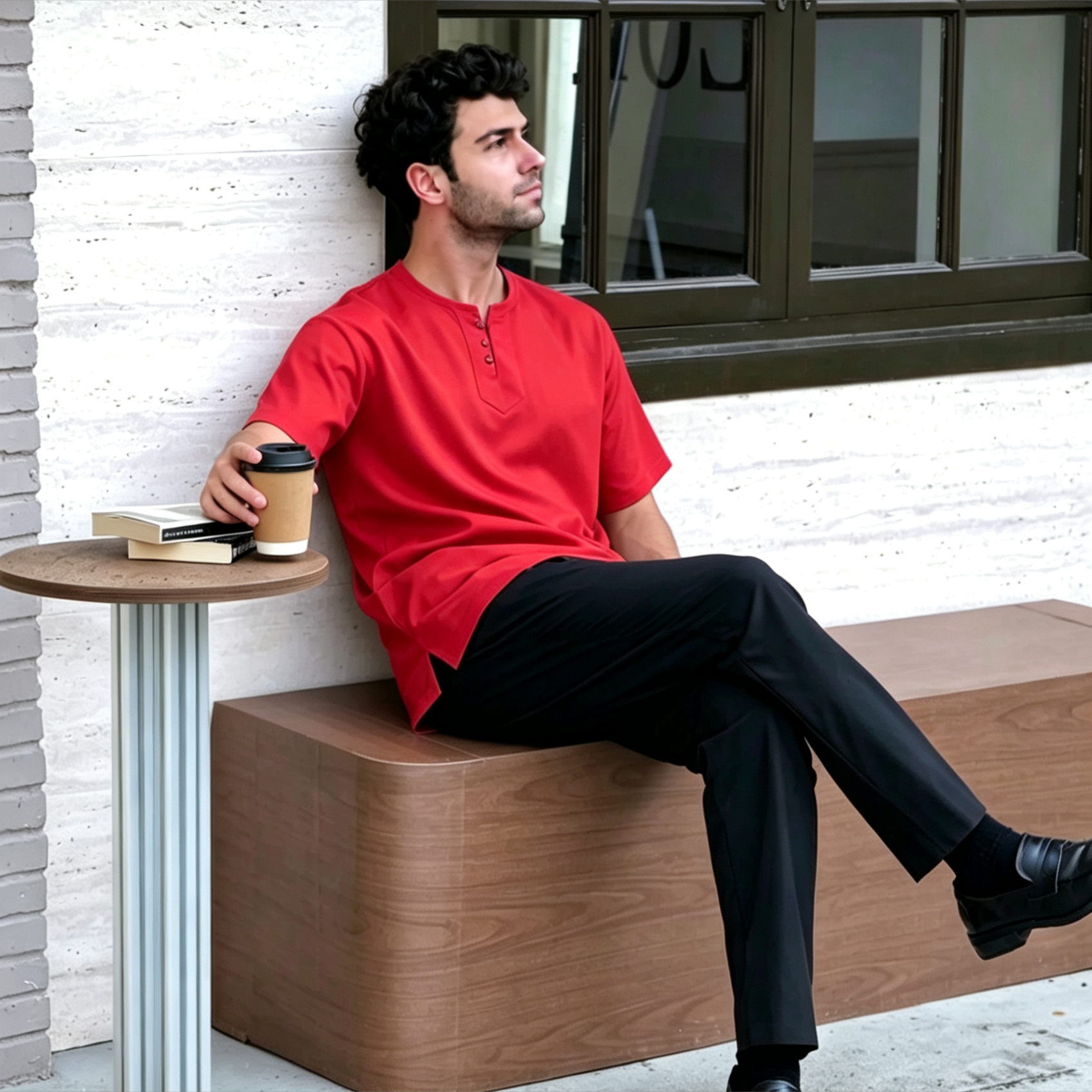 3-Button Henley Kurta Shirt - Premium Ironless Muslim Top for Men