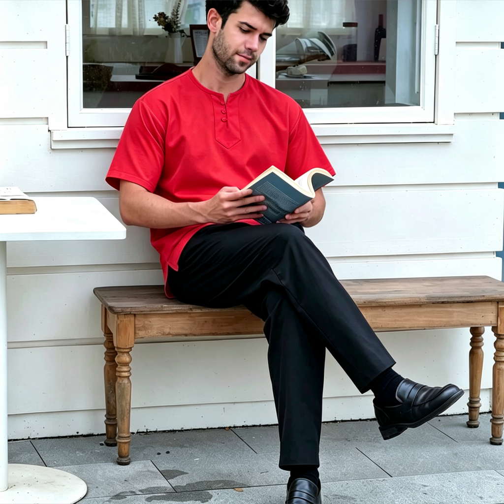 3-Button Henley Kurta Shirt - Premium Ironless Muslim Top for Men