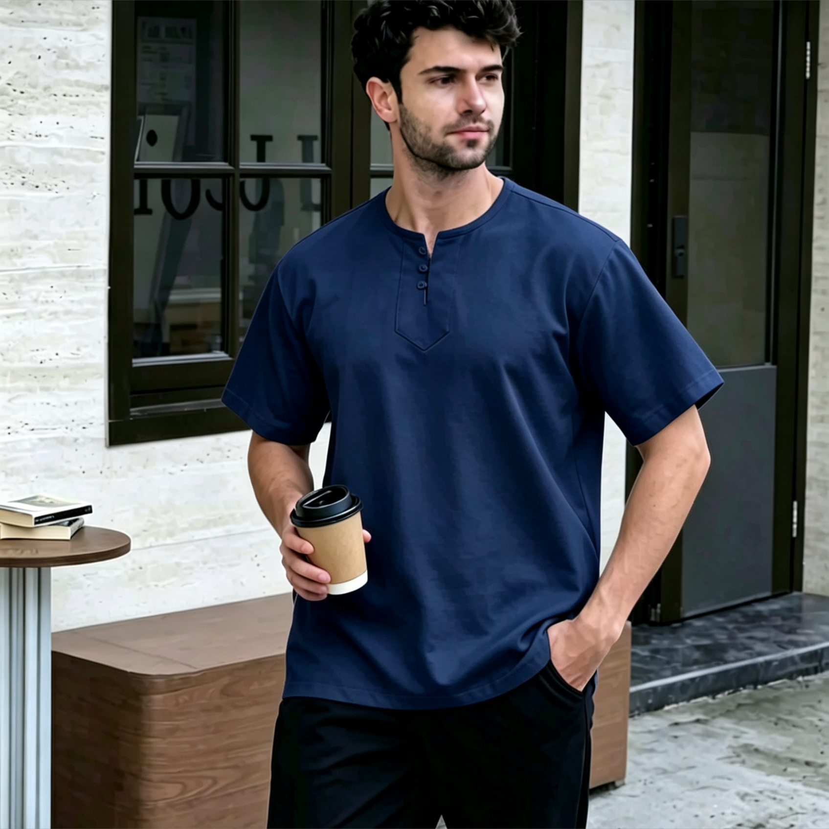 Short Sleeve Top Modern Muslim Kurta Laluan Angin Casual T-Shirt