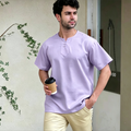 3-Button Short Sleeve Kurta - Light Purple