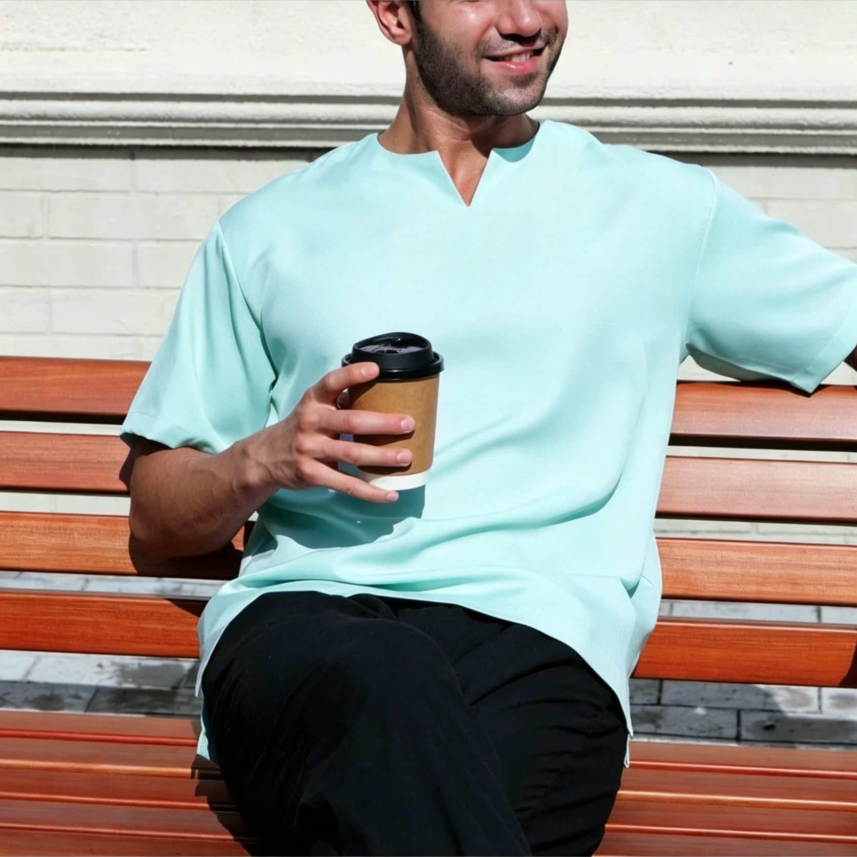 Breathable Short Sleeve Kurta - Mossgreen Ultra-Cooling Men's Prayer Wear