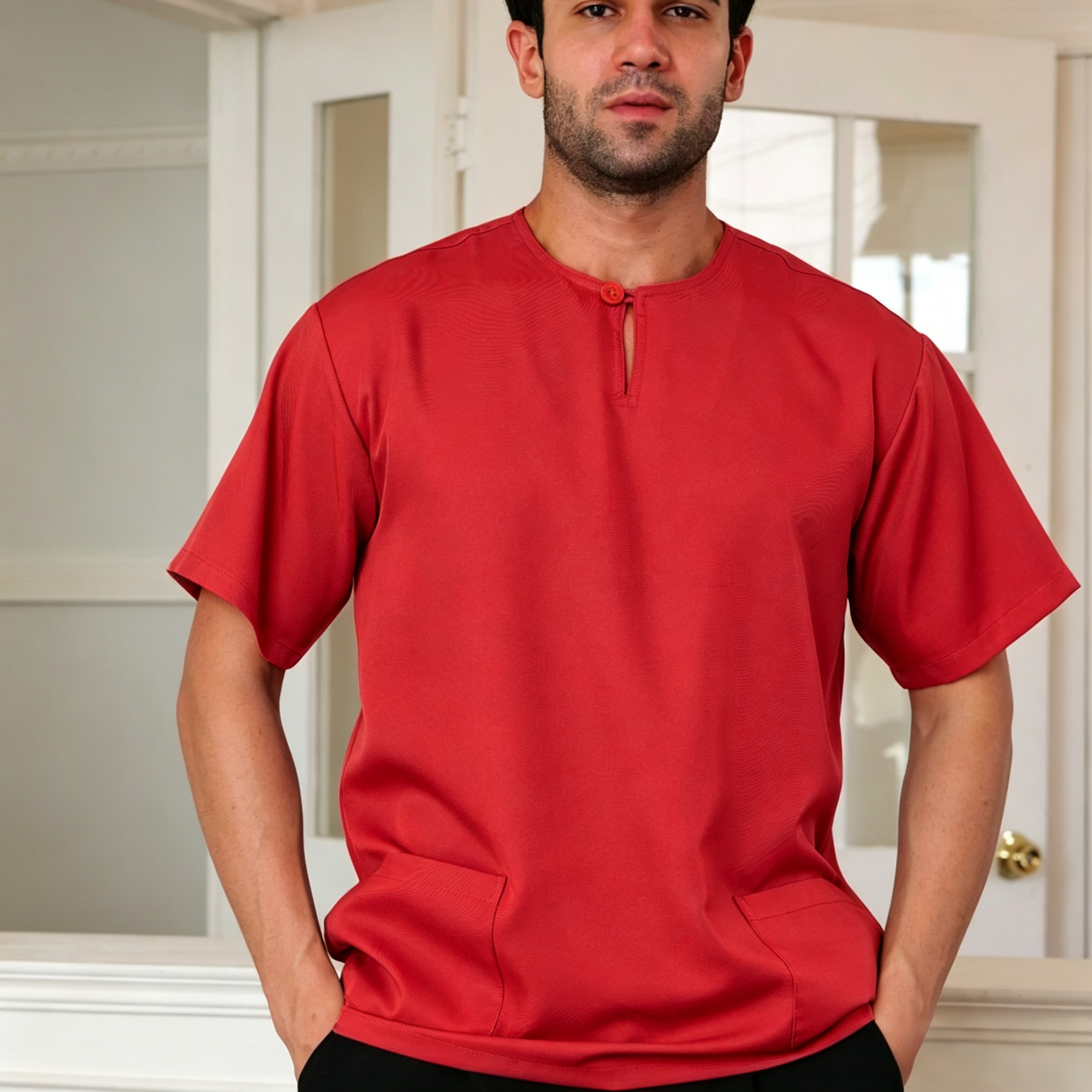 Command Attention. The Ultimate Bold Red Minimalist Kurta.