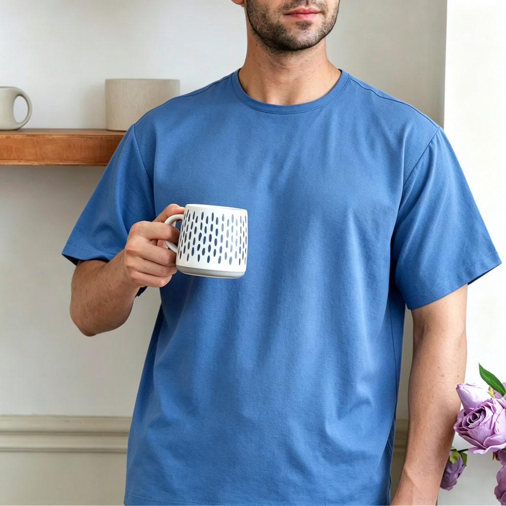 Premium One-Button Kurta | Ironless Abloh Crepe - Sophisticated Blue for Everyday Style