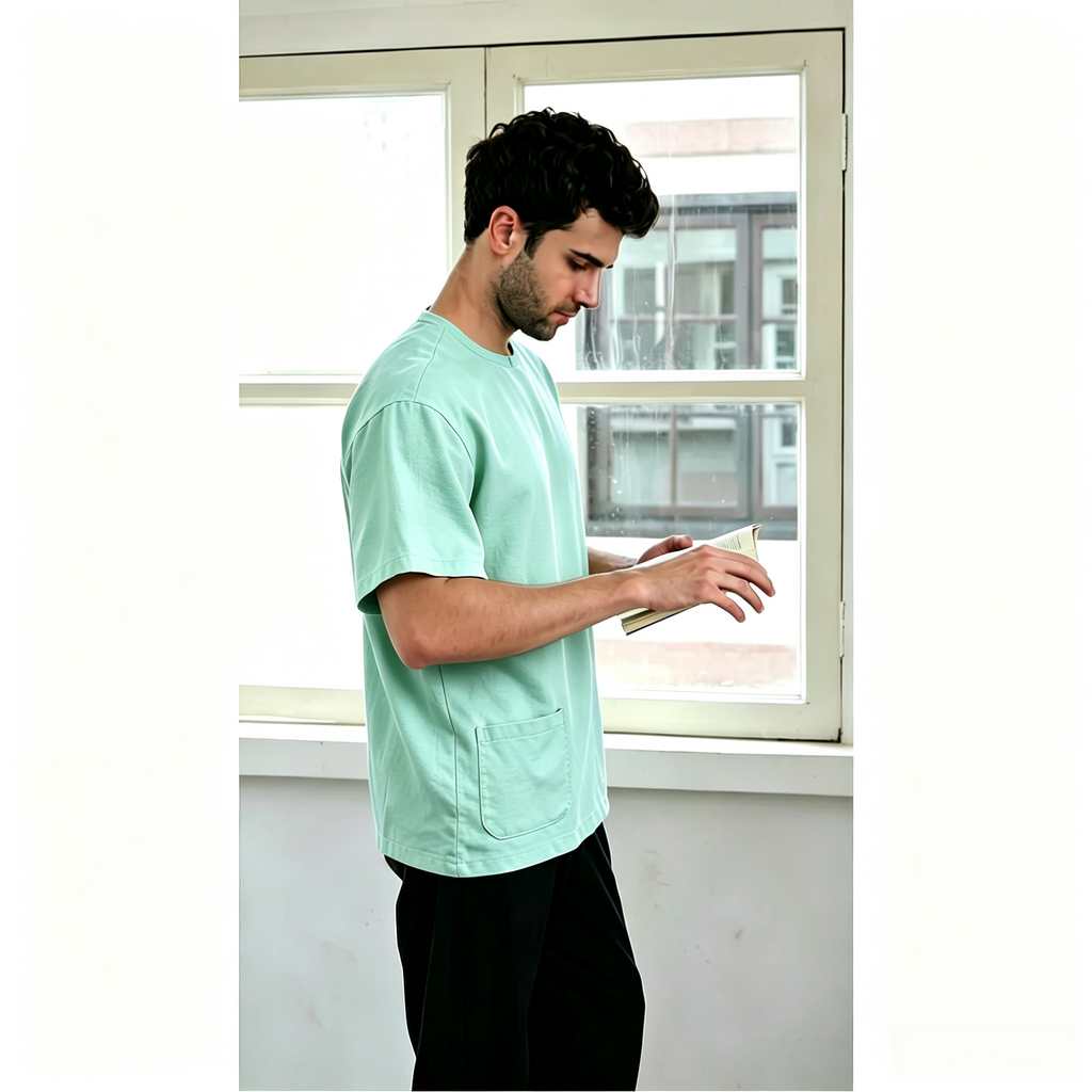 Premium One-Button Kurta | Ironless Abloh Crepe - Refreshing Mint Green Style