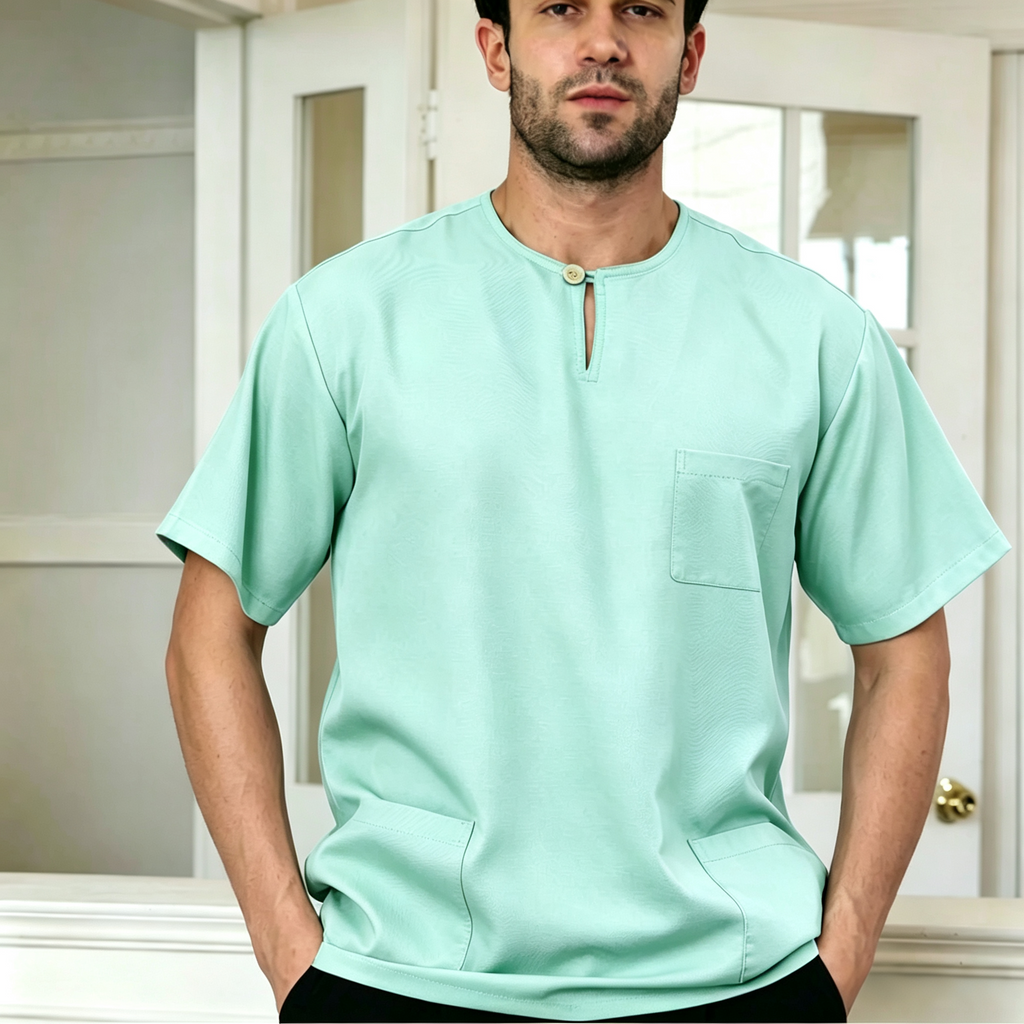 Premium One-Button Kurta | Ironless Abloh Crepe - Refreshing Mint Green Style