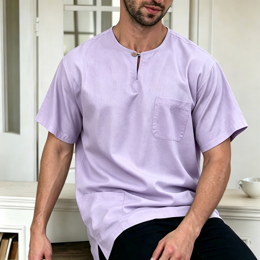 Premium One-Button Kurta | Ironless Abloh Crepe - Charming Lavender Minimalist Style