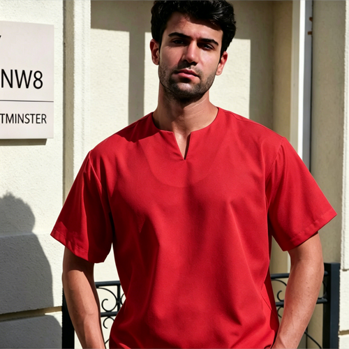 Breathable Short Sleeve Kurta - Maroon Ultra-Cooling Men's Prayer Wear