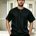 Premium One-Button Kurta | Ironless Abloh Crepe - Timeless Black Elegance