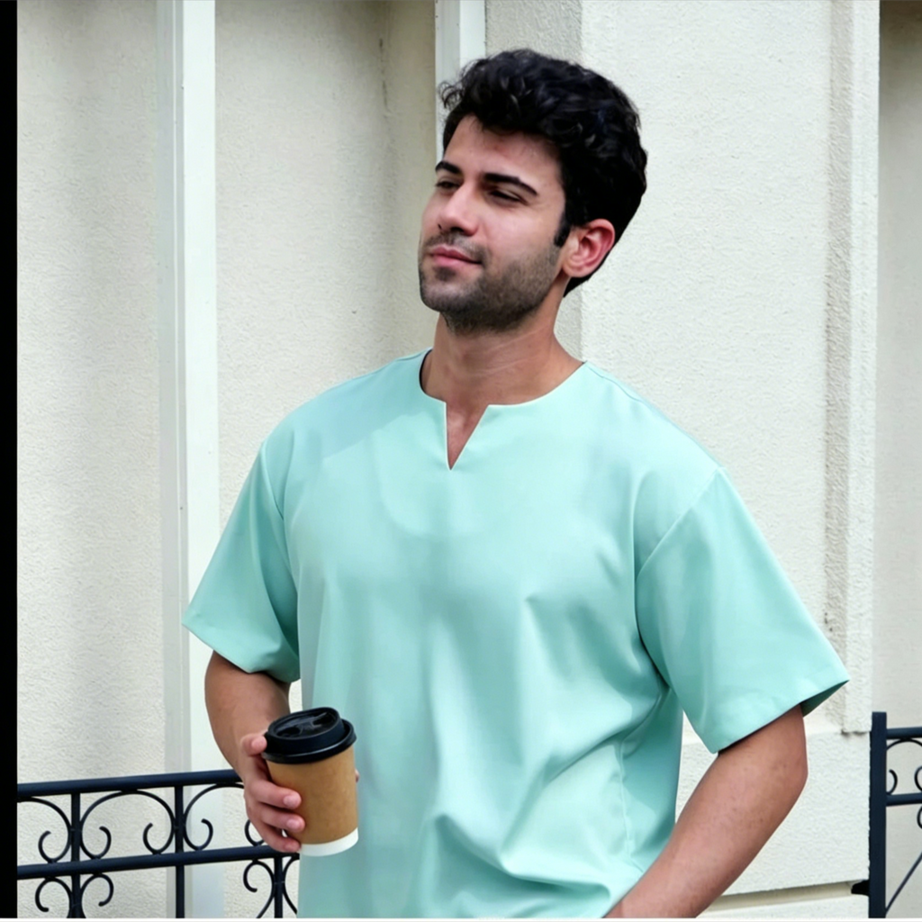 Breathable Short Sleeve Kurta - Mossgreen Ultra-Cooling Men's Prayer Wear