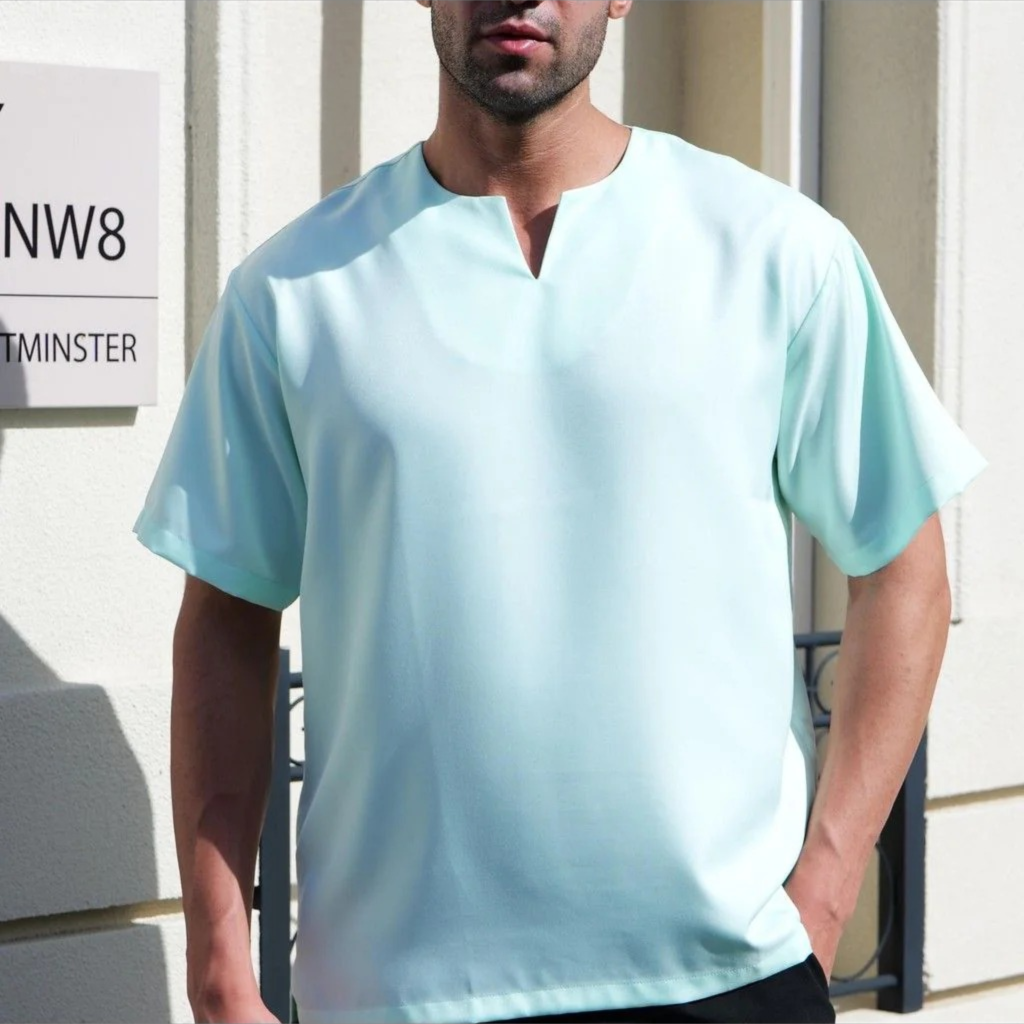 Breathable Short Sleeve Kurta - Mossgreen Ultra-Cooling Men's Prayer Wear