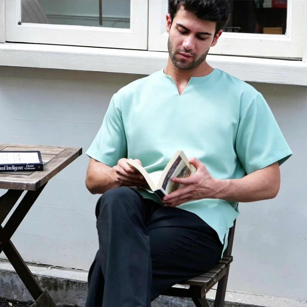 Breathable Short Sleeve Kurta - Mossgreen Ultra-Cooling Men's Prayer Wear