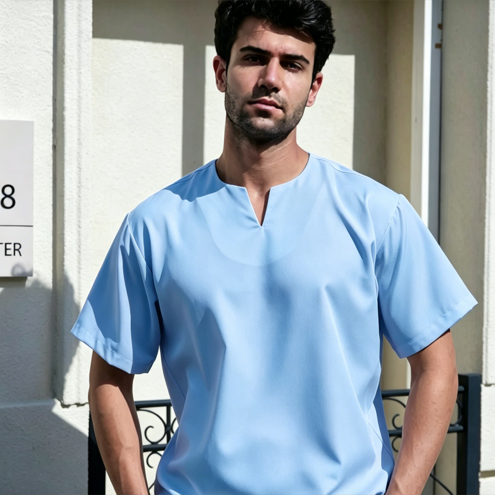 Modern V-Neck Kurta Moden Light Blue Top