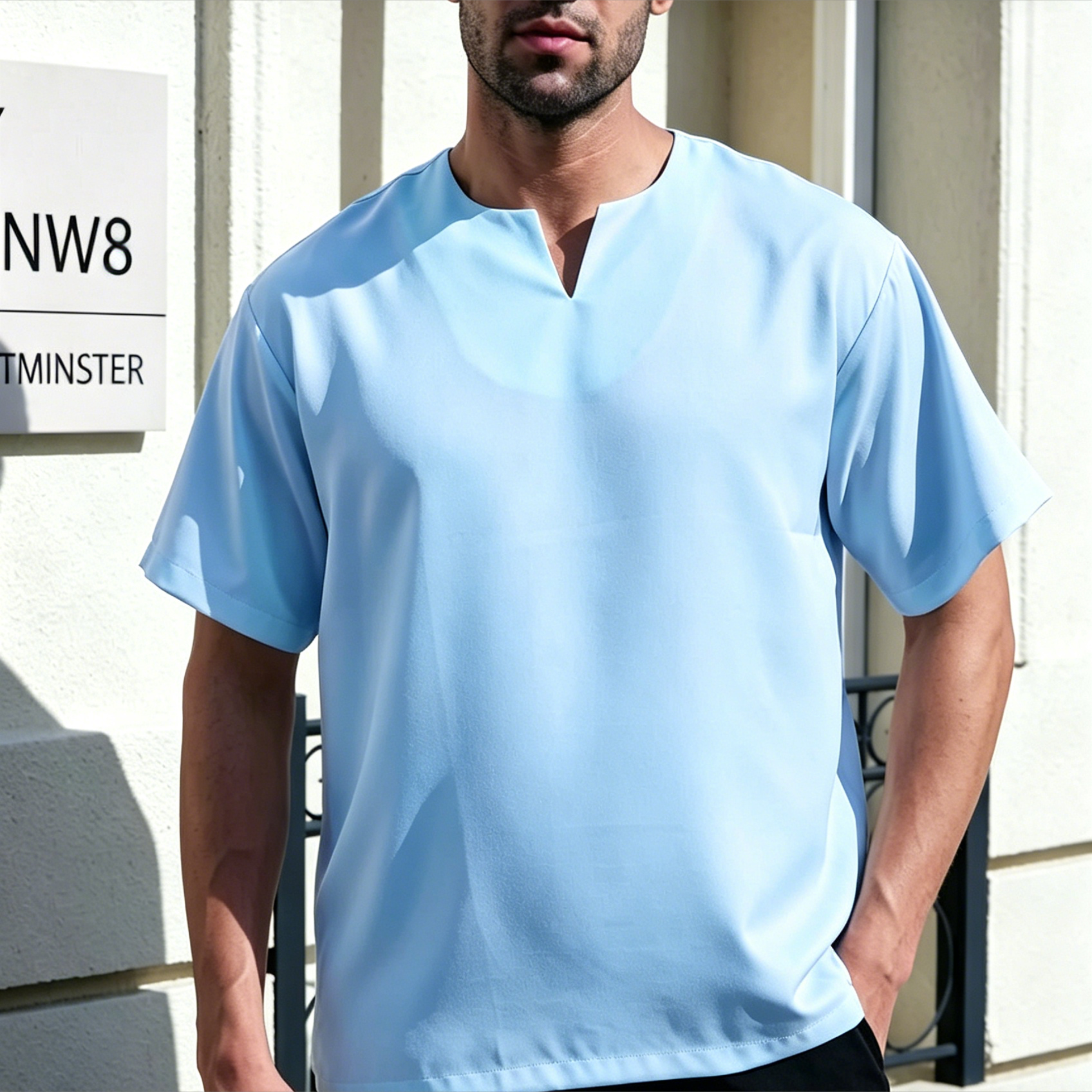 Modern V-Neck Kurta Moden Light Blue Top