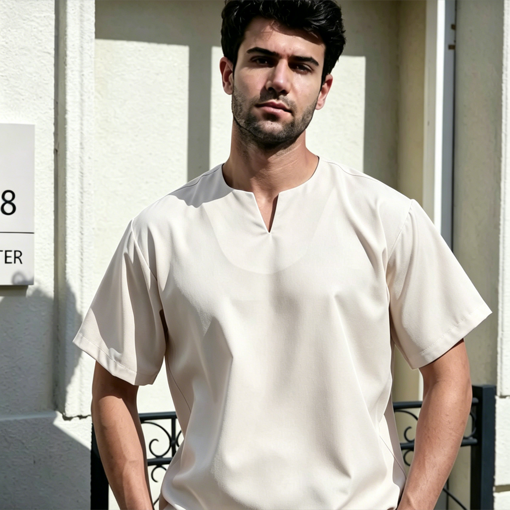 Breathable Short Sleeve Kurta - Khaki Ultra-Cooling Men's Prayer Wear