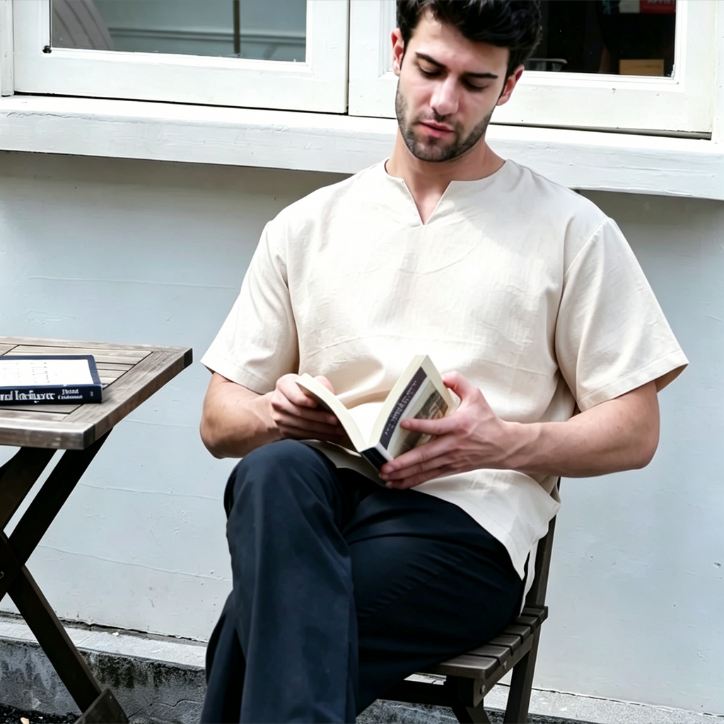 Breathable Short Sleeve Kurta - Khaki Ultra-Cooling Men's Prayer Wear