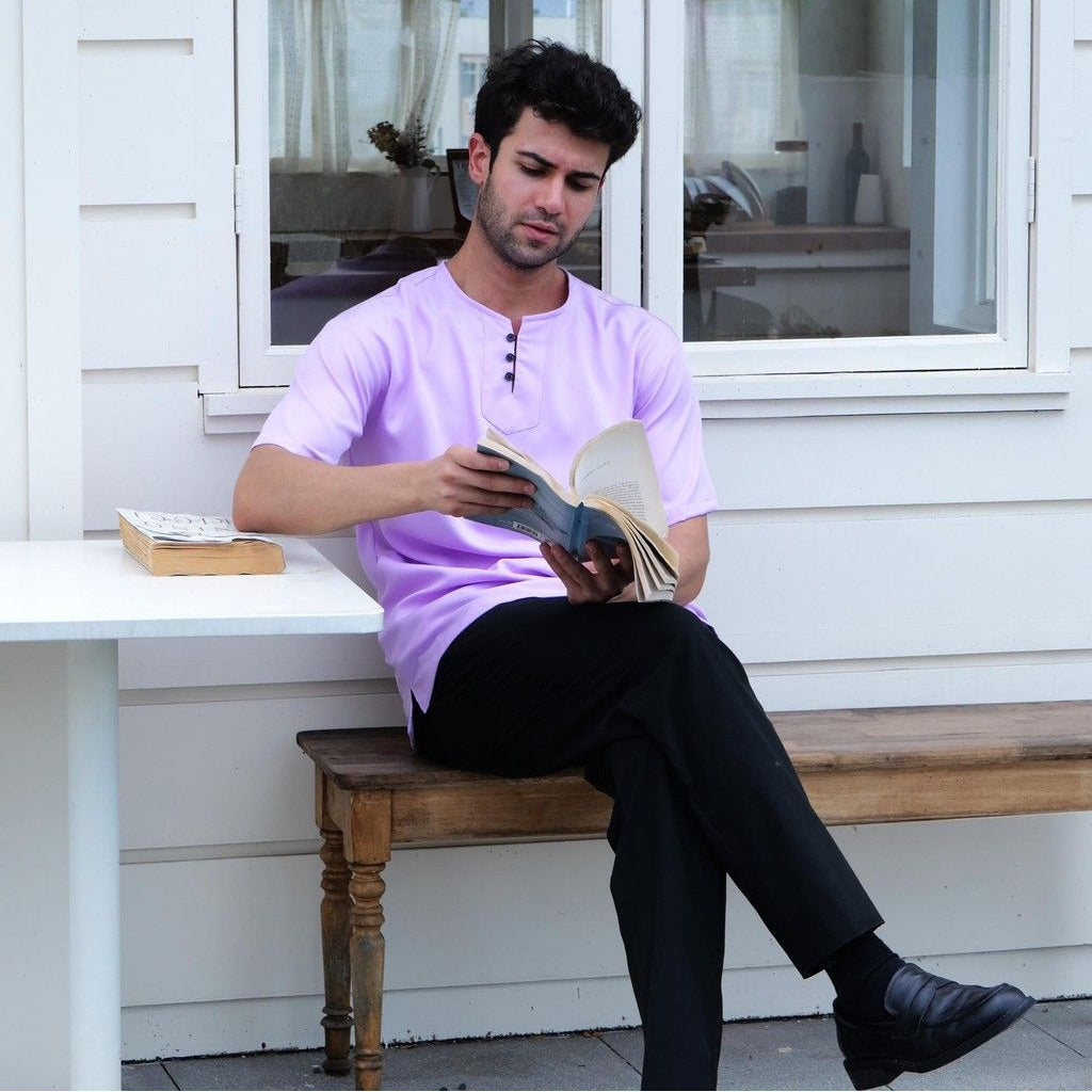 3-Button Men's Short-Sleeve T-Shirt – Breathable Abloh Crepe Fabric, Summer Casual